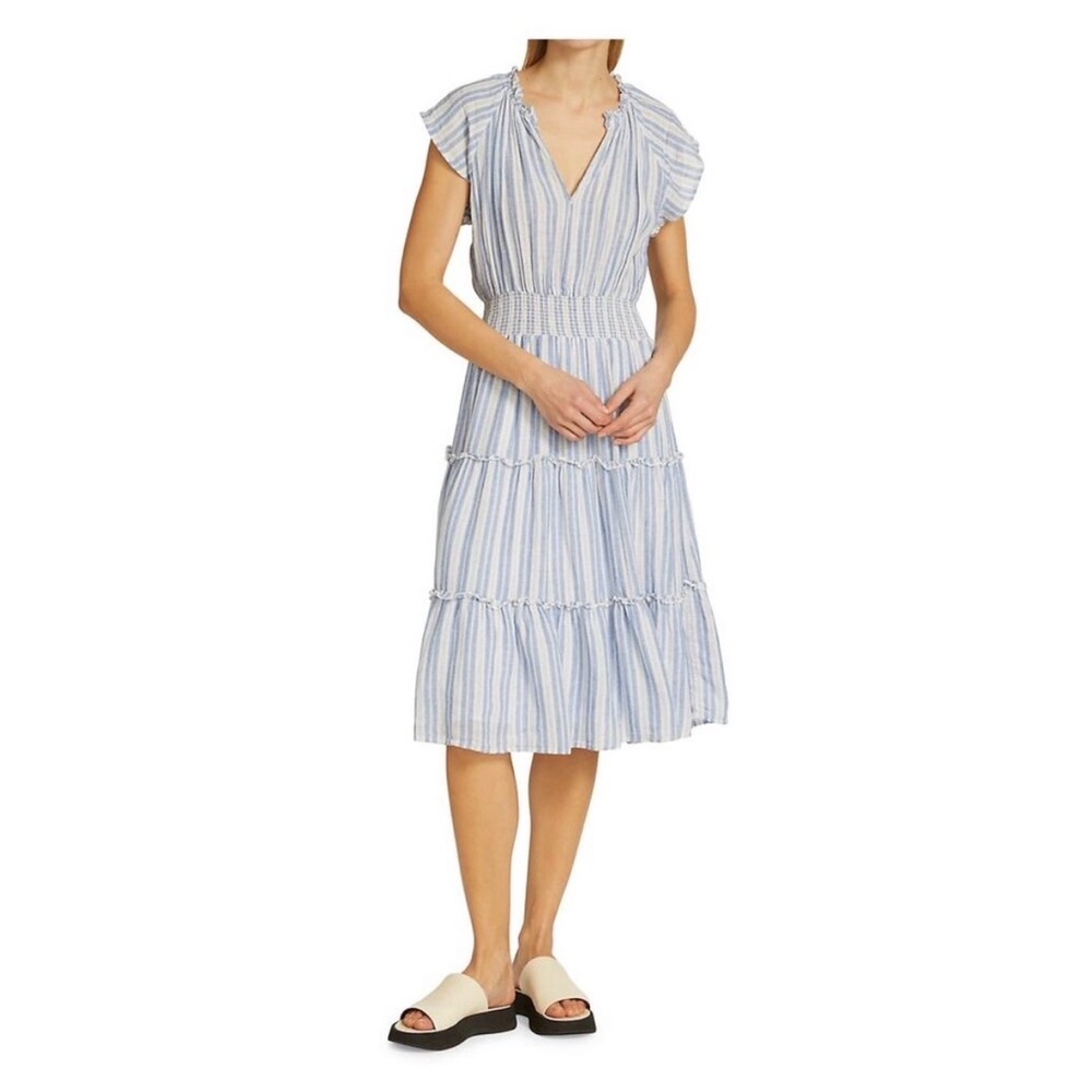 Rails Amelia Linen Blend Blue Striped Midi Dress XL *READ DESCRIPTION* *FLAW* - Picture 4 of 10